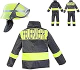 Nerd Clear Feuerwehr Kostüm Set für Kinder | 3-teilig: Helm, Jacke, Hose | ideal für Karneval & Fasching | Jungen & Mädchen |: Größe: 104