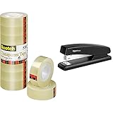 Scotch Transparentes Klebeband 550-8 Rollen - 19mm x 33m - Durchsichtiges Allzweckband für Schule, Heim und Büro & Amazon Basics - Heftgerät mit 1000 Heftklammern - Schwarz, 1er-Packung