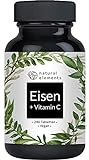Eisen mit 40mg natürlichem Vitamin C - 240 Tabletten - Premiumrohstoff: Eisenbisglycinat (Eisen-Chelat) - Ohne Magnesiumstearat, veg