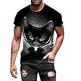 T-Shirt für Herren mit Katzen-Motiv, Tiermotiv, Rundhalsausschnitt, kurzärmelig, 3D-Druck, Wildlife Predator Sly Sneaky Wild, niedlich, lustig, modisch, grau, L