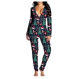 Jumpsuits für Damen Mode, Overall Schlafanzug Erwachsene Mit Po Klappe, Lippen Drucken Bodysuit Butt Button Back Flap Kuschelig Jumpsuit Pyjama, Reizvoller Onesie Einteiler Schlafanzug Hausanzug