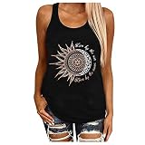 Damen-Tanktop, trendiger Buchstaben, bedruckt, lockere Passform, O-Ausschnitt, ärmellos, Weste, T-Shirt, Bluse, lässig, Tank-Tops, Yoga-Weste, Schwarz , X-Larg