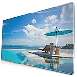 Große Gaming Mouse Pad Strandkorb mit Sonnenschirm auf privatem Pool Meerblick Urlaub Rechteck Dekorative rutschfeste Gummibasis Mousepad für Arbeit, Spiel, Büro, Z