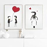 VCFHU Banksy Poster Romantische Junge Und MäDchen Bild Abstrakte Leinwand Wand GemäLdedruck Minimalistische Wandbilder FüR Wohnzimmer Dekor 40x60cmx2 Kein R
