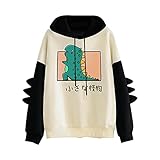 Pianshanzi Damen Teenager Mädchen Kawaii Dino Hoodie Pullover mit Kapuze Mode Dinosaurier Kapuzen Pullover Sweatshirt Langarmshirt Oberteile Top Patchwork Pullover ohne T