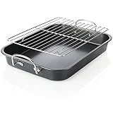 COM-FOUR® 2-teilige Braten- und Backform - Bräter mit Antihaft-Beschichtung, Gitterrost und Haltegriffen - Auflaufform mit hohem Rand (anthrazit - 2-teilig)