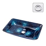 Waschbecken Arbeitsplatte Spüle Vintage Stil Hand Malerei Kunst Arbeitsplatte Badezimmer Handbecken Blau Glas Gefäß Badezimmer Waschbecken Single Bowl Shampoo Becken Waschtischschale für das B