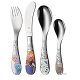 WMF Disney Frozen Kinderbesteck Set 4-teilig, Kinderbesteck Edelstahl, Eiskönigin Elsa & Anna, Besteck Kinder ab 3 Jahre, Cromargan p