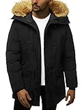 OZONEE Herren Winterjacke Jacke Parka Farbvarianten Warm Winterparka Funktionsparka Wintermantel Lange Kunstfell Gefüttert Outdoor Puffer Jacket Gepolstert JB/JP1173/1 SCHWARZ XL