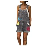 LRWEY Damen-Shorts, Denim-Strampler, Trägerhose, sexy Strampler, Lätzchen, kurze Hose, Jumpsuits, grau, 38