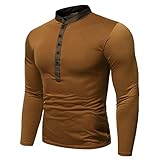 unilarinna Herren Tasten Top Elegant Einfarbig Longsleeve Frühling und Herbst Langarmbluse Große Größen Lose Oberteile Basic V-Ausschnitt B