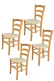 Tommychairs - 4er Set Stühle Venice für Küche und Esszimmer, Robuste Struktur aus lackiertem Buchenholz im Farbton Honig und gepolsterte Sitzfläche mit Kunstleder in der Farbe Elfenbein bezog