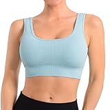 OUDOTA Damen Sport BH Push up Starker Halt Bequem Sport-BH mit Polstern ohne Bügel Bustier Bralette Wohlfühl Yoga Bra Top U-Ausschnitt Blau L