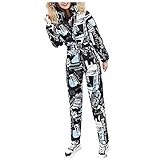 Darringls Einteiliger Skioverall Damen Snowboardinganzug Winter Jumpsuit Extrem Warm mit Kunstfellkapuze Skiijacke Verdichtete Winterjacke Kapuzenjacke für Sk