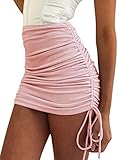 Avanova Damen Elegant Bleistiftrock Kordelzug Ruched Hohe Taille Figurbetont Minirock, rose,