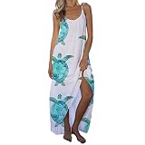 BOOMJIU Maxikleider Damen Sommerkleid Casual Loose Ärmellos V Ausschnitt Strandkleid Boho Kleider Böhmen Drucken A-Linie Lang Kleid Partykleid Freizeitk