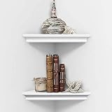 AHDECOR Weiß Eckregal Hängeregal Wandregal Bücherregal Wandlagerregal 2 Ebenen Wandmontage Dekor für Schlafzimmer, Wohnzimmer, Bad, Küche, Büro und M