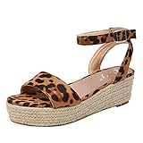 Sandalen Damen mit Absatz Sandaletten Keilabsatz Plateau Sommer Knöchelriemen Sommerschuhe Frauen Blockabsatz Slingback Elegant Bequem Schwarz Weiß Rosa Leop