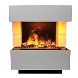 GLOW FIRE Kleist Elektrokamin | Opti Myst Cassette 600 mit Holzdeck, 3D Wasserdampf Feuer, elektrischer Standkamin mit Fernbedienung | Regelbarer Flammeneffekt, Breite 80 cm, Weiß