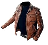 HiFacon Lederjacke für Herren, braun, Vintage-Bikerjacke, echtes Café-Racer-Design, klassische Motorradjacke, braun, Distressed Lederjacke, XL