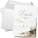 Trauer Danksagungskarten mit Umschlag | Motiv: Vogel Feder Aquarell, 15 Stück | Dankeskarten DIN A6 Set | Trauerkarten Danksagung Danke sag