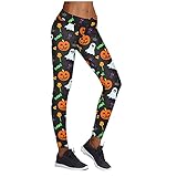 QTJY Kürbis-Print-Leggings, Damen-Halloween-Sport-Stretch-Yogahose mit hoher Taille, Outdoor-Laufhose AS