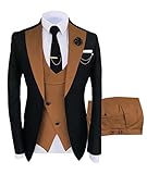 DDSP Kostüm, 3-teilig, schmale Passform, für Hochzeit, Smoking, ein Knopf, Schirm, Revers und Trauzeugen, Kostüm, Homme, Herren, Abschlussball, Blazer (Farbe: Braun, Größe: 5XL)