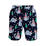 Mielpdaz Herren-Badehose, lustiger Weihnachtsbaum, Waschbär, Strand-Shorts, einfarbig, XXL