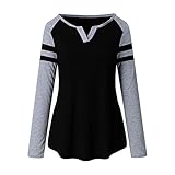 Tops für Damen Langarm Farbblock gestreift Raglan Casual T-Shirts Elegante Basic V-Ausschnitt Patchwork Pullover Top