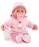 Bayer Design 93816AA Babypuppe First Words mit Schlafaugen, spricht 24 Babylaute, mit Schnuller und Flasche, 38 cm, rosa/S