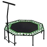 EUGAD Fitness JumpingTrampolin Indoor, Ø 126cm mit höhenverstellbarem Haltegriff, leise Gummiseilfederung, belastbar bis 100 kg, Grü