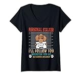 Damen Personal Stalker Dog Dachshund I Will Follow You Dog Lover T-Shirt mit V