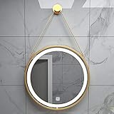 Runder LED Bad Spiegel, Wandspiegel Badezimmerspiegel LED mit Metallrahmen, Kosmetikspiegel Dekorativer Spiegel mit Beleuchtendem Berührungsschalter, Weißes Licht 6000K-6500K, Schwarz/G