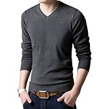 Jubaton Einfarbig V-Ausschnitt Gerippter Saum Herren Strickpullover Pullover Pullover Langarm Lässige Mode Vielseitig Business Selbstkultivierung Komfort M