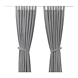 IKEA LENDA 2 Gardinen + Raffhalter in grau; (140x300cm)