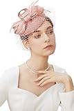 BABEYOND Feder Fascinators Hut Damen Blumen Schleife Mesh Hochzeit Braut Elegant Fascinator Haarreif Cocktail Tee Party Damen Fasching Kostüm Accessoires (Nude Pink)