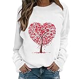 Pullover mit Herz-Aufdruck, Sweatshirts für Teenager, Mädchen, Damen, 2022, Valentinstag, Urlaub, Party, elegante T-Shirts, langärmelige Tops, weiß, 48