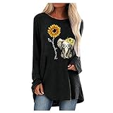 Caixunkun Damen Langarmshirt Pullover mit Knöpfen(Black, XXL)