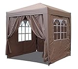 QUICK STAR Pop-Up-Pavillon 2,5 x 2,5 m Sand mit 4 Easy-Klett Seitenwänden mit 2 Reißverschlü