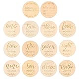Kisangel 14Pcs Monatliche Milestone Karten Holz Geburt Anzahl Blöcke Geburtstag Kreative Infant Gedenken Milestone Fotografie Requisiten für Neugeborenen Geschenk
