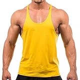 T-Shirt Kurzarm Jogger Gym Singlet Training Bodybuilding Tank Top Weste Shirt Ärmellos Fitness Baumwollshirt Für Herren M Gelb
