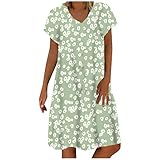 SHINEHUA Sommerkleid Große Größe Damen Sommer V-Ausschnitt Strandkleider A-Linie Kleid Boho Knielang Kurzarm TShirtkleid Blusenkleid Knielang Sommerk