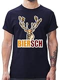 Oktoberfest Trachtenshirt Herren Party Trachten - Biersch - Bier und Hirsch - XL - Navy Blau - Rundhals - L190 - Tshirt Herren und Männer T-S