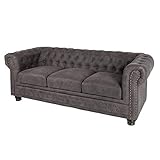 riess-ambiente.de Chesterfield 3er Sofa 205cm Vintage grau Taupe mit Knopfheftung und Federkern Couch mit Steppung Wohnlandschaft D