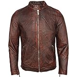 Feixunfan Herren-Lederjacke, legere Lederjacke, Herren, Ledermantel, Kuhleder, hochwertiges Leder, Kleidung für Motorradfahren, Radfahren (Farbe: Rot + Braun, Größe: M)