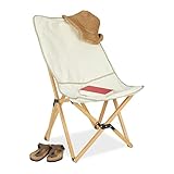 Relaxdays Liegestuhl, klappbar, bis 100 kg, HBT: 93 x 52 x 72 cm, Buchenholz, Stoff, Campingstuhl mit Tasche, beig