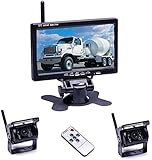 Drahtloses Rückfahrkamera Set mit 7-Zoll Monitor, 2 rückfahrkamera IP68 wasserdichte IR-Nachtsicht Wireless Auto Kamera, für RV Truck Bus PKW LKW-Wohnmobile 12V-24V