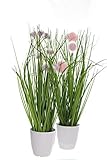 Liatris Floristik 2er-Set Grasbusch im Topf, Kunstgras, Dekogras, künstlicher Grasbüschel, Ziergras, Kunstpflanze naturgetreue Deko Farbe Grün 34cm groß