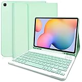 Hofsos Samsung Galaxy Tab S6 Lite Hülle mit Tastatur - Schutzhülle mit Pencil Halter Wireless Abnehmbare Tastatur (Deutsches QWERTZ) für Samsung Galaxy Tab S6 Lite 10.4 (P610/P615) (Grün)