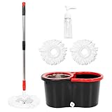 Wischmopp und Eimer-Set mit 360 drehbaren Wischmopp und Eimersystem mit Auswringer für Bodenreinigung, schw